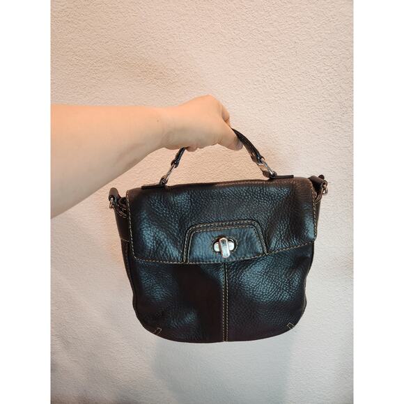 Vintage Fossil Black Genuine Leather Handbag 10x10 Purse , can add strap - Picture 1 of 13